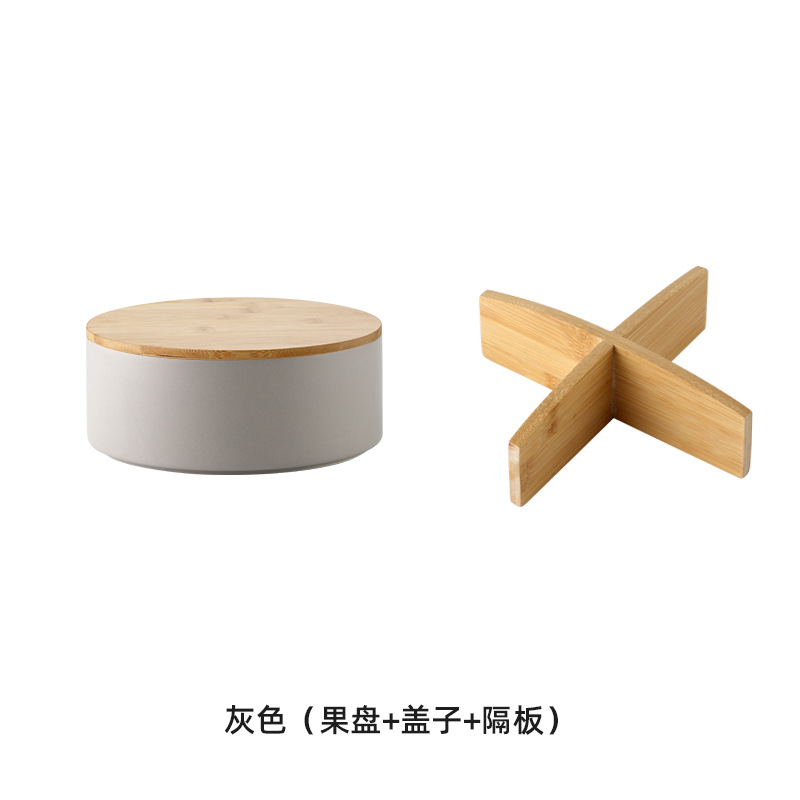 Caja de caramelo de cerámica de bambú nórdico hogar sala de estar mesa de café de cerámica plato de fruta seca compartimiento con tapa Internet Celebrity Snack Plate