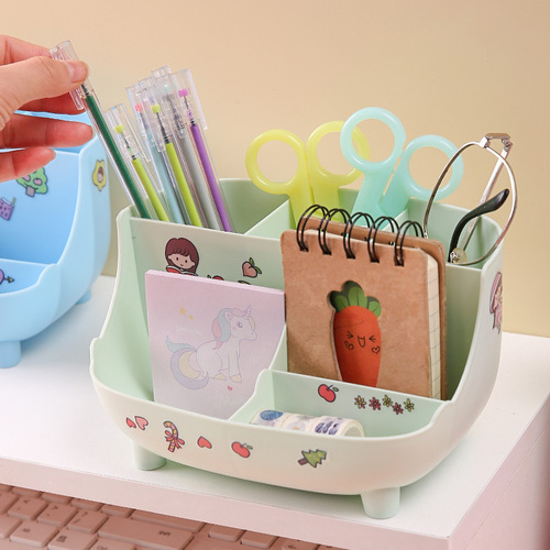 Cute sofa-shaped pen holder, office study desktop 6-compartment storage plastic pen holder, multi-functional sundry storage box