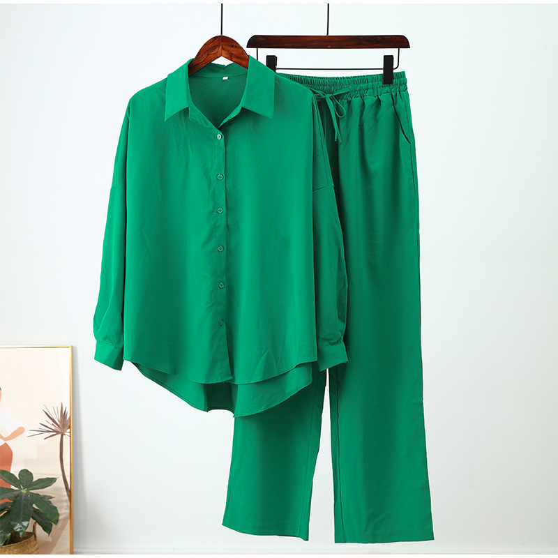 Abbigliamento maschile 2024 autunno nuovo stile temperamento tinta unita camicia a maniche larghe pantaloni lunghi a vita alta set casual_voghion.com