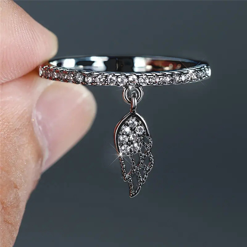 5g Weight Zircon Inlay Material Rings Classification 10, 6, 7 Ring Size 1 Piece Quantity Daily, Tea Party Occasion Feather, Copper Material Geometric, Wings Pattern All Seasons Season Women's Gender Sweet Style Geometric Wings Feather Copper Sweet Rings 10