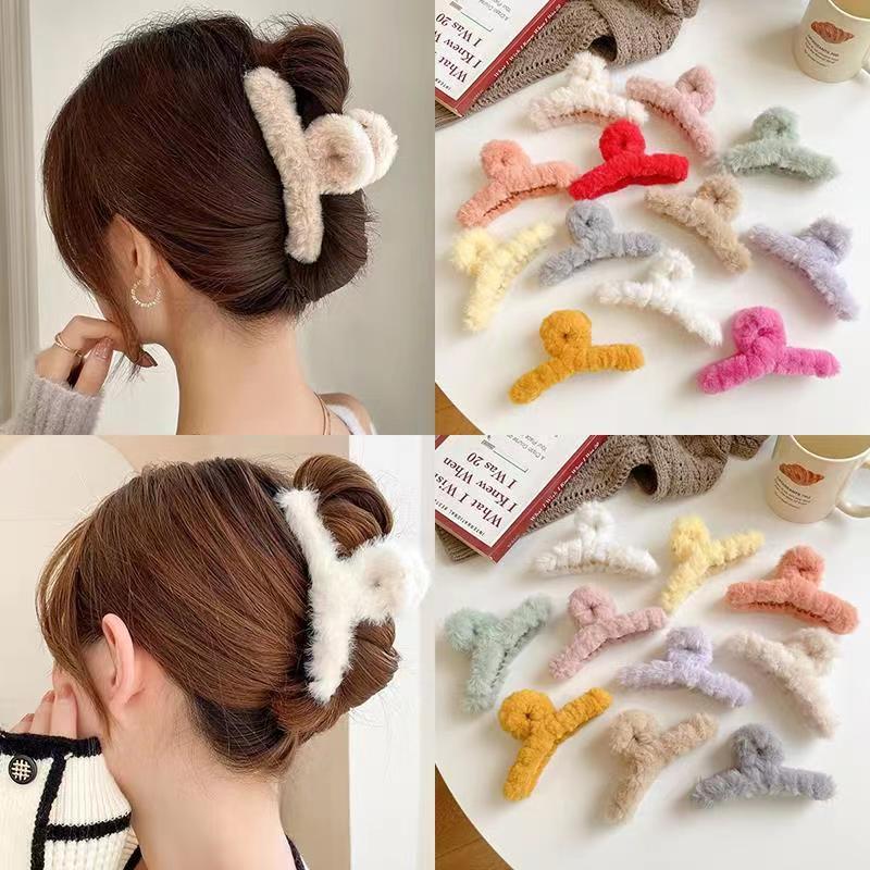 Autumn and Winter Furry Hair Clips Korean Plush Hair Clips Cute Hair Clips Shark Clips Cross Clips Lazy Hair Clips
