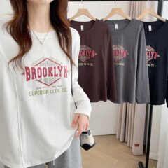 2025大码女装秋季立体裁剪印花长袖T恤200斤胖妹妹复古上衣8449