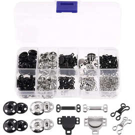 跨境供应100套揿扣手缝裤钩按扣风纪扣领钩金属混装钮扣缝补套盒