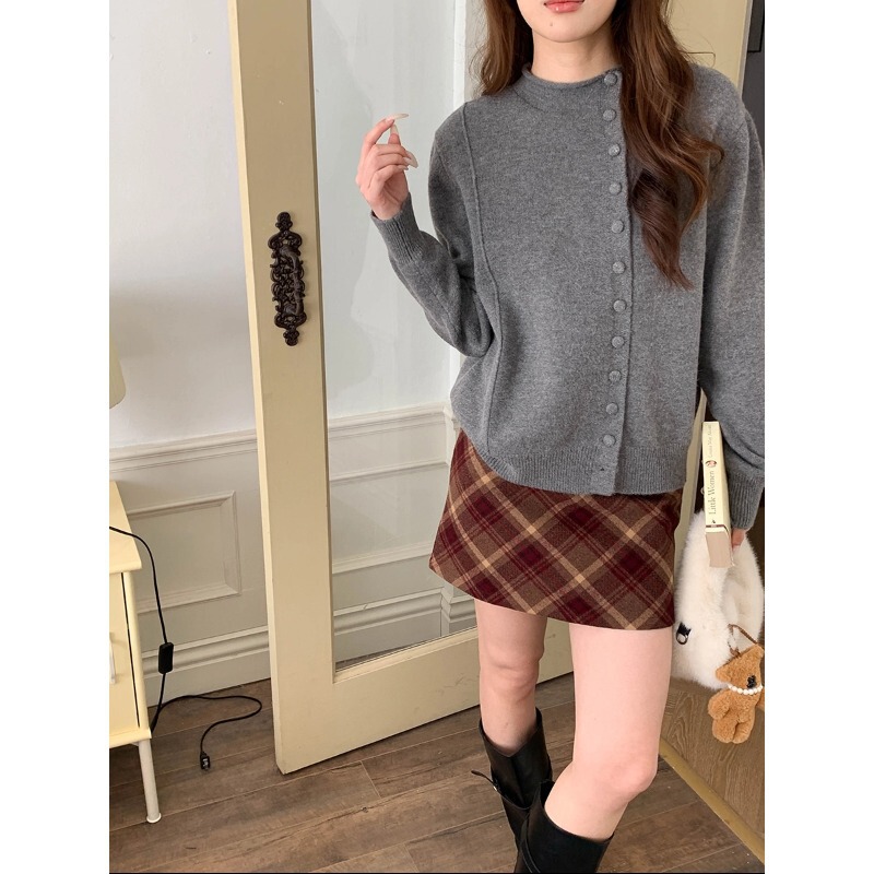 3Th Morning High-Intelligence Style Korean-Style Rolled-Edge Stand-Up Collar Single-Breasted Knitted Cardigan Zy3800