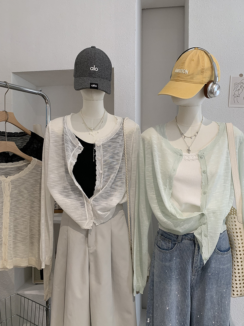Summer cardigan with a round collar