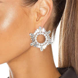 奇福 新品闪爪链系列合金镶钻玻璃钻水钻太阳花耳环潮女欧美满钻