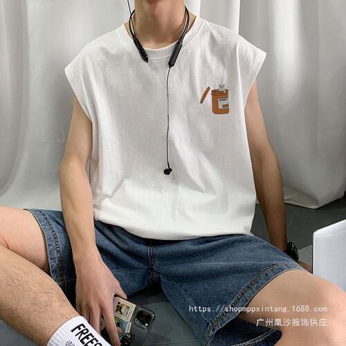 Phoenix Cotton Cardigan Sleeveless T-Shirt Men Summer New Ins Trend Brand Basketball Sports Fitness Loose Fashion Backless Top