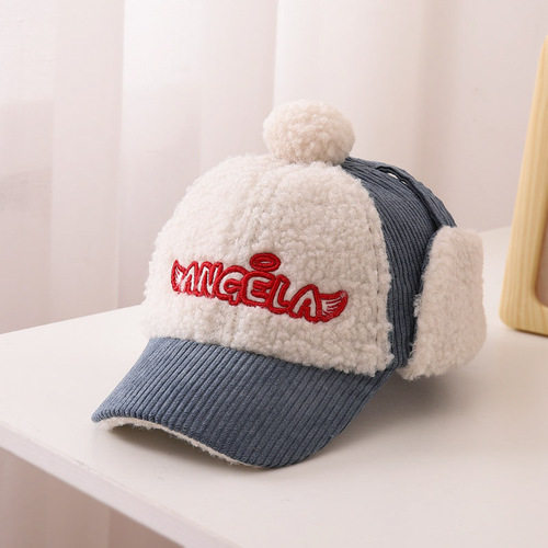 Korean style children's hat autumn and winter ear protection warm hat boy corduroy peaked hat female baby winter fashion baseball cap