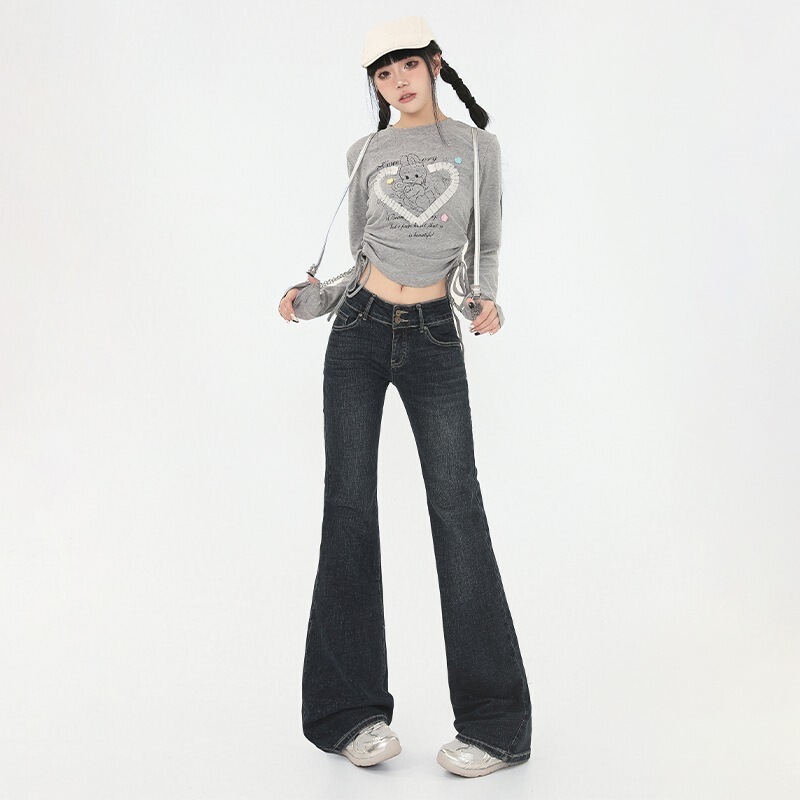 American retro hot girl BM low-waist flared floor-length jeans for women, petite & extra-long American retro hot girl BM low-waist flared floor-length jeans for women, petite & extra-long