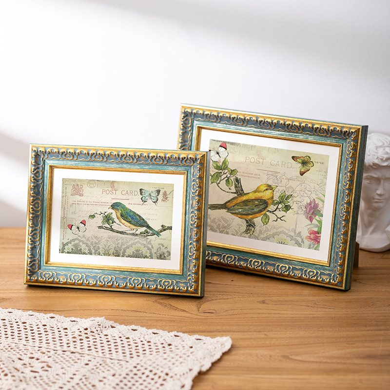 European-style Photo Frame 6-inch Photo Retro Photo Frame Certificate Picture Frame Antique Decorative Painting Flower and Bird Hanging Painting