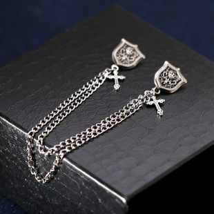 AN012 Vintage Silver Style Shirt Collar Decorative Collar Chain Oil Alloy Metal Shield Collar Pin