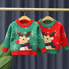 LY秋冬季新款聖童裝誕加厚加絨兒童2021卡通聖誕圓領套頭毛衣外穿