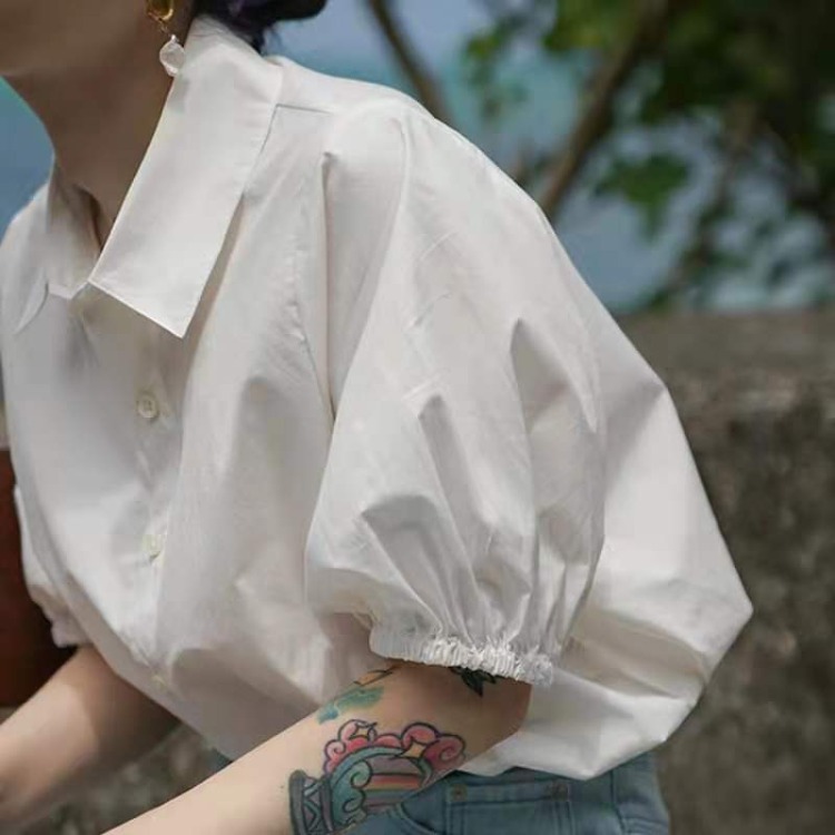 2024夏季新款气质白色短袖衬衣女复古港味设计感小众法式衬衫