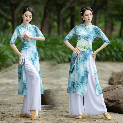 Square dance new classical dance folk dance cheongsam T stage show body rhyme performance practice dance mesh gauze women's suit