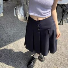 设计扣2025气质半身裙a穿春秋中裙款女感外显瘦字高腰百褶裙单排
