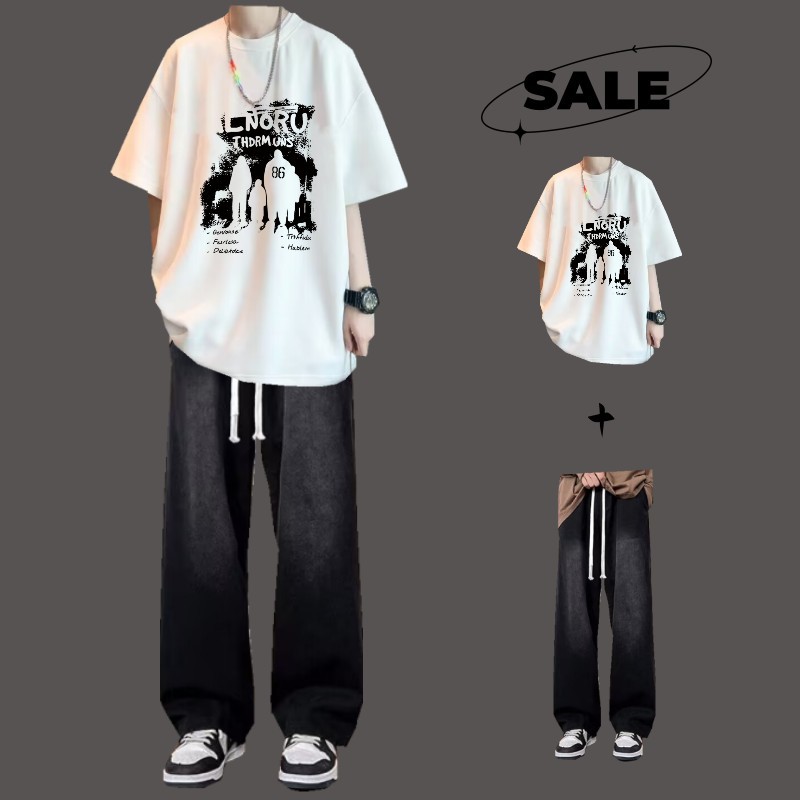 [two-piece set] three-person white + jeans