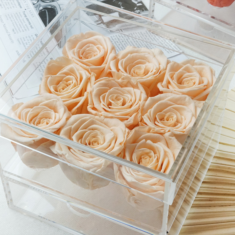 Venta caliente transfronteriza acrílico 9 rosas eterna flor caja de joyería eterna flor Rosa caja del cajón
