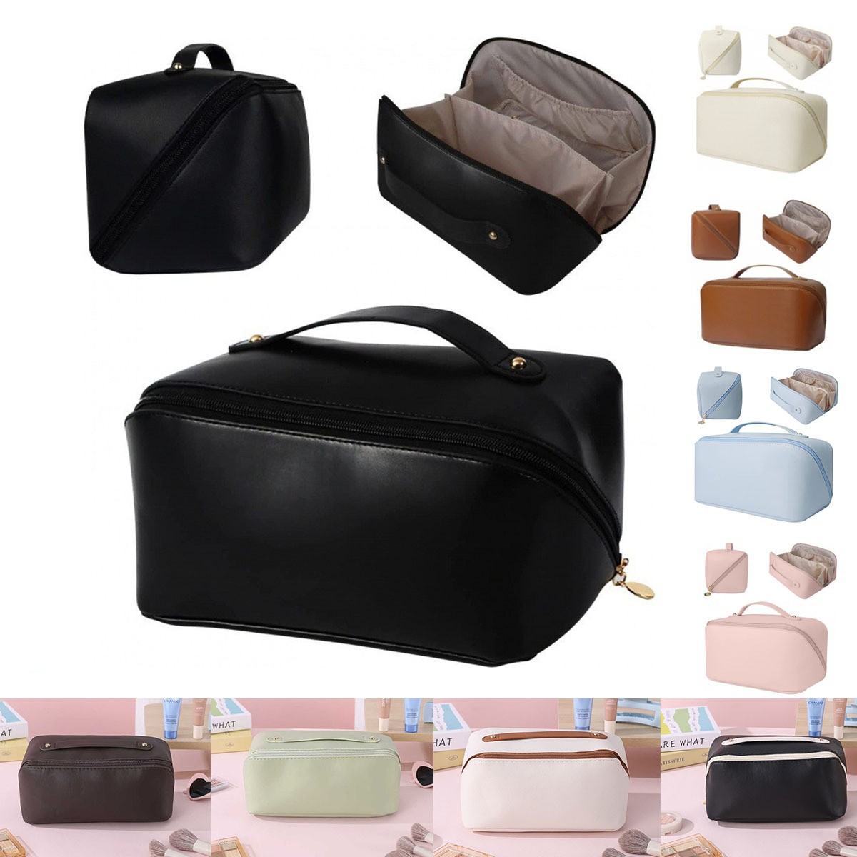 High-Appearance Pu Makeup Bag with Large Capacity, Three-Dimensional Multifunctional Pillow Makeup Bag, Travel Portable Storage 2026 Print