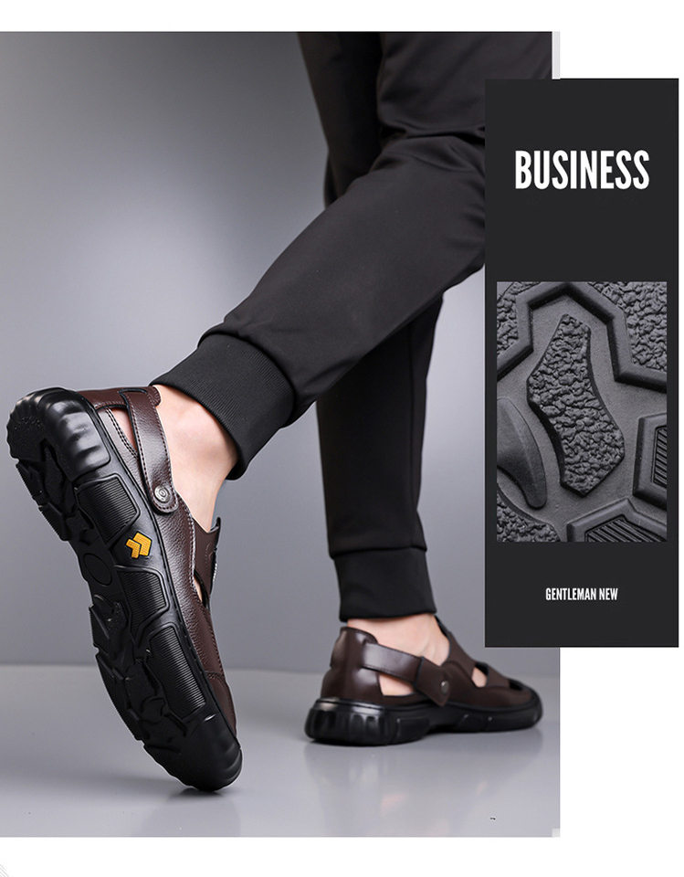 Giày sandal nam cỡ lớn mùa hè kiểu lười khoét lỗ đế mềm xỏ chân — Màu nâu, màu đen chi tiết 15