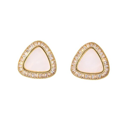 Cross-border niche design high-end geometric drop earrings, minimalist shell triangle zircon drop earrings, European and American accessories