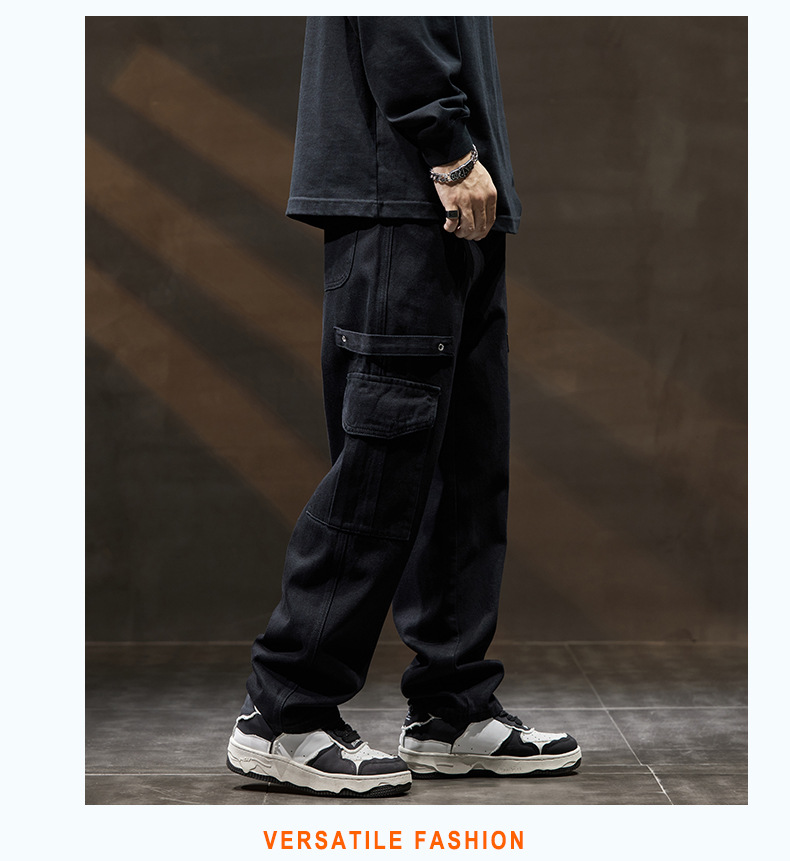 Cargo Jeans High Street Black Functional Style Cargo Pants Multi-pocket Straight Leg Casual Pants Men_viptrois.com