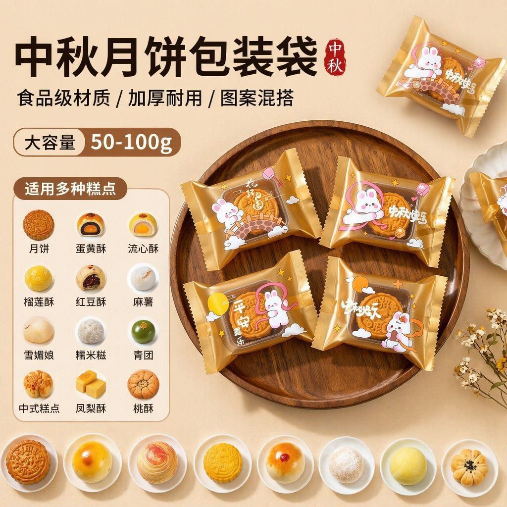原创冰皮月饼包装袋机封绿豆糕月饼蛋黄酥独立小包装点心食品袋子