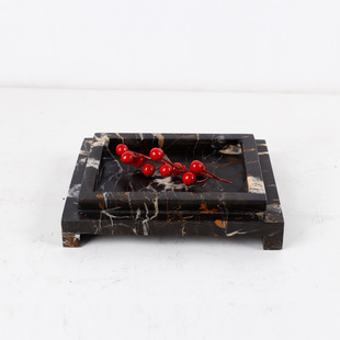 New Chinese Style Villa Living Room Desktop Tray Moss Plate Black Golden Flower Marble Fruit Plate Soft Pack Model Room Ornaments