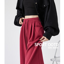 灰色运动裤女春秋2024新款宽松慵懒直筒卫裤小个子休闲拖地阔腿裤