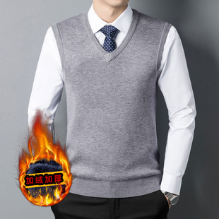 Hengyuanxiang Winter Men's One-piece Cashmere Thickened Knitted Vest Neck Sleeveless Business Loose Solid Color Warm Sweater