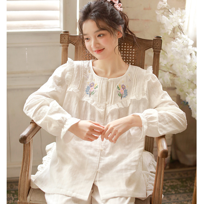 Spring and Autumn New Pajamas Women's Woven Cotton Long Sleeve Sweet Cute Fashion Princess Style suit Outer Wear Home Clothes