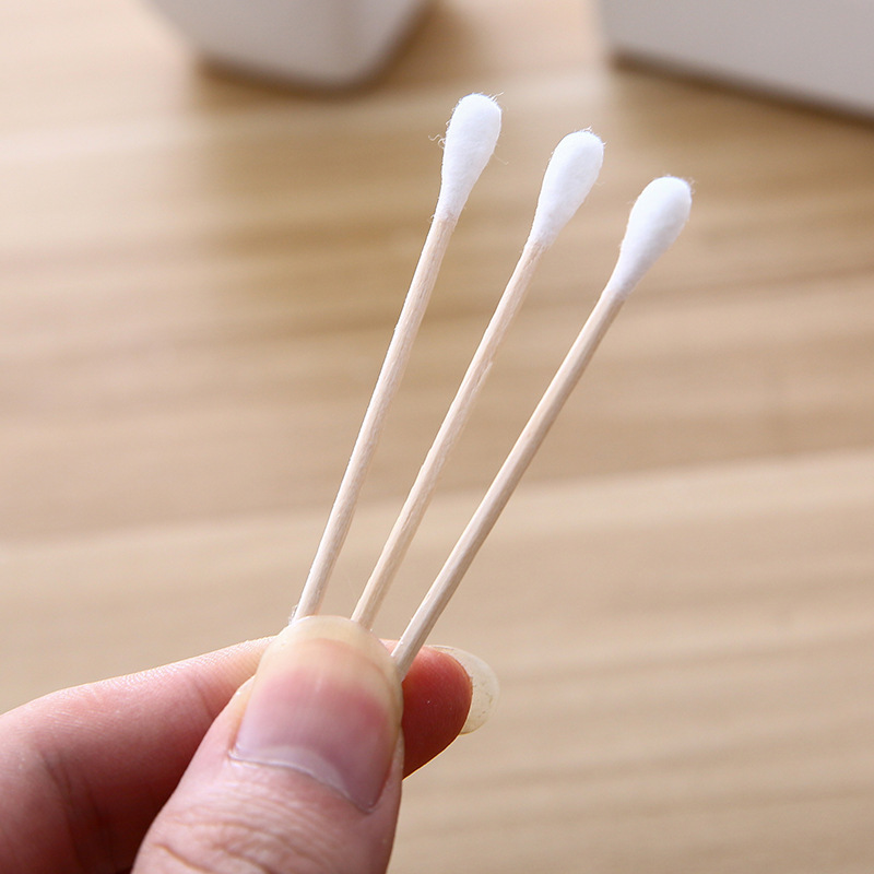 耳掃除用の両頭木製竹スティック、高品質の使い捨て綿棒、両頭綿棒、化粧綿棒、綿球丸頭|undefined