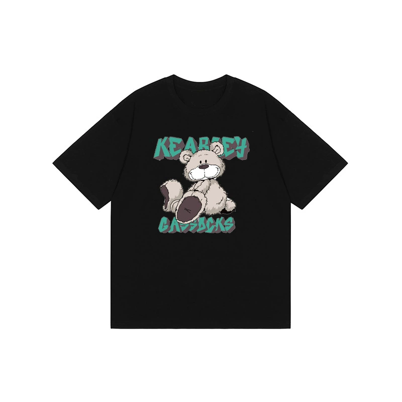 2025 Летняя новая хлопчатобумажная футболка с короткими рукавами свободная корейская версия милого медведя с круглым вырезом