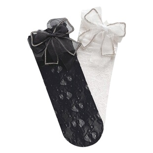 2023 Summer new rhinestone Lolita children's socks hollow calf socks girls lace mid-tube socks