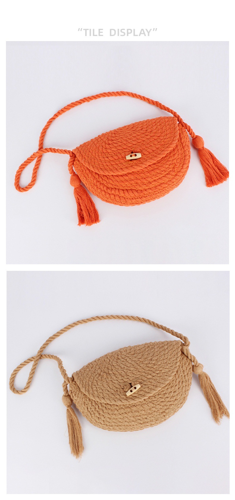 Women's Small Cotton Solid Color Basic Classic Style Tassel Weave Dumpling Shape Lock Clasp Crossbody Bag display picture 3