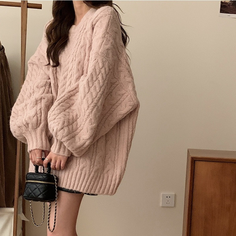 Round Neck 2025 New Soft Knit Pullover Top, Lazy Style Korean Version Loose Sweater Coat for Women, Plus Size, Autumn and Winter
