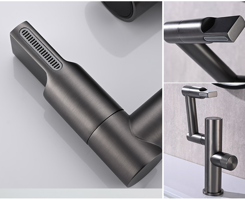 The Maneki Neko faucet shows temperature. It features a full copper swing arm washbasin gun and a gray LED digital display undefined