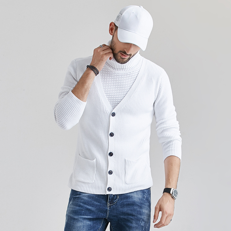 2021秋冬新款欧美男士高领毛衣男修身潮流薄款针织衫男一件代发