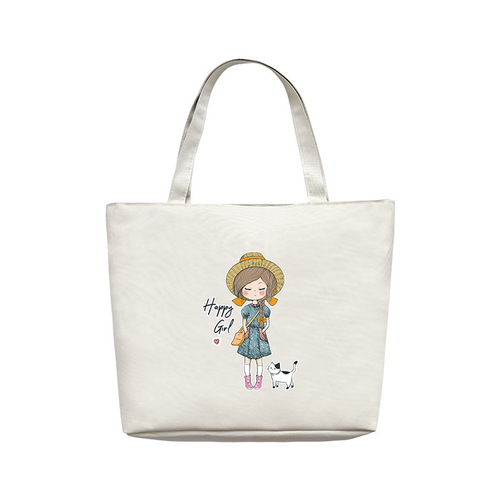 Canvas bag for women, large capacity, Korean style, cartoon, versatile, fashionable tote bag, student commute, single shoulder bag, drop shipping one piece