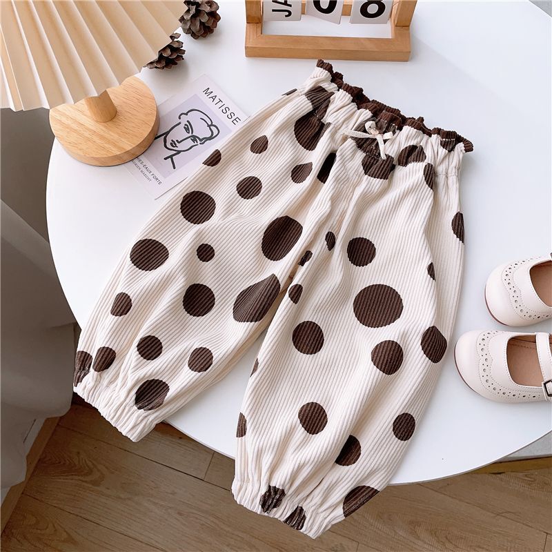 2023 spring and autumn girls' Western style baby corduroy polka dot bloomers children's casual pants trousers fashionable and easy to match 2023 spring and autumn girls' Western style baby corduroy polka dot bloomers children's casual pants trousers fashionable and easy to match