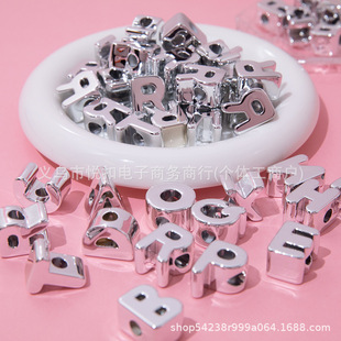 Electroplating silver hole 6mm English letter perforated accessories DIY materials wholesale hand-beaded straight hole beads
