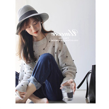 欧货慵懒风软糯宽松套头打底衫刺绣仿羊毛针织圆领毛衣女秋冬短款