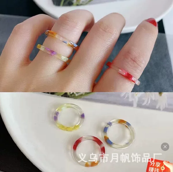 Moon Sail Jewelry Korean Cross-Border Hand Jewelry Acetate Material Minimalist Style Women's Rings Multi-Color Rings Wholesale Direct Sales Available