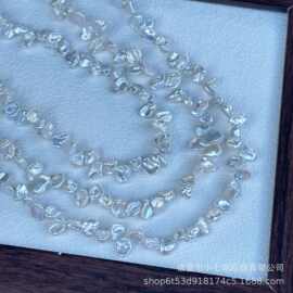 6-7mm碎银子巴洛克花瓣串链银冷光基本无暇半成品串珠项链可diy