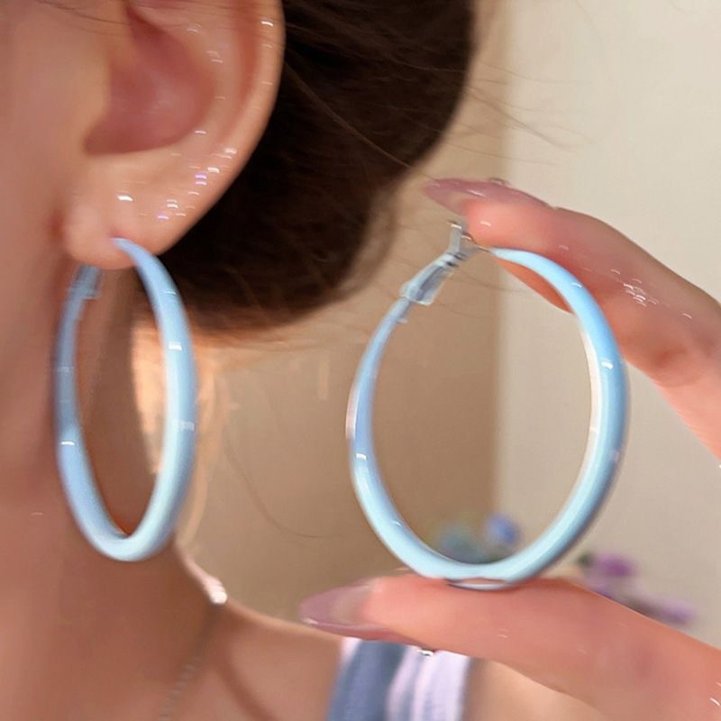 31 # Light blue plain silver needle earrings