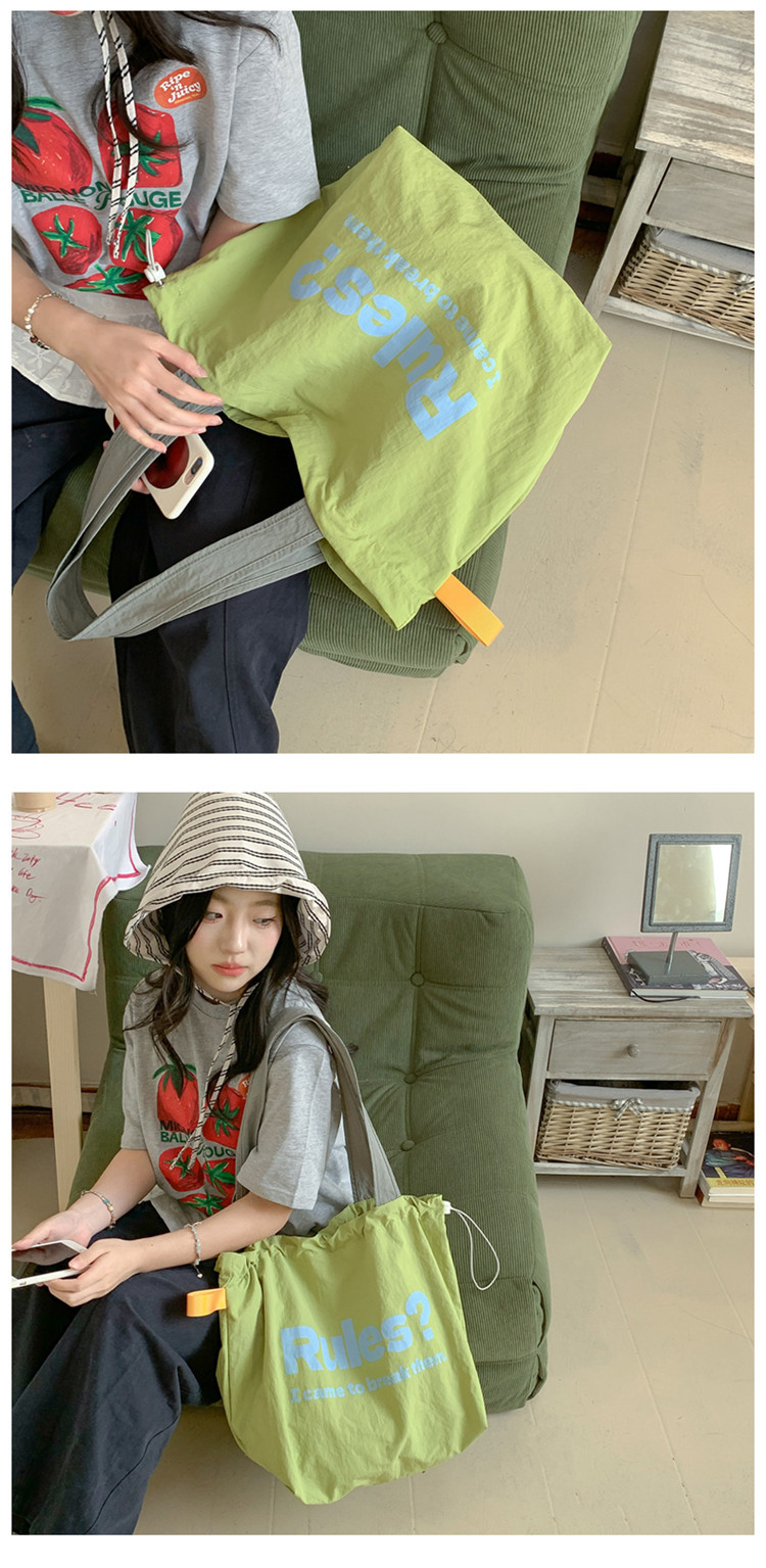 Fashionable and simple letter print large-capacity tote bag 2025 new style contrasting color versatile drawstring pleated single-shoulder bag undefined