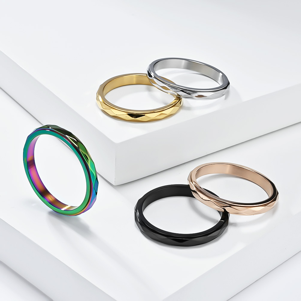Ins Geometric Rhombus Design Rotating Titanium Steel Ring Women's Simple Fashion Elegant Literary and Artistic Relaxed Feeling Tail Ring Hand Jewelry