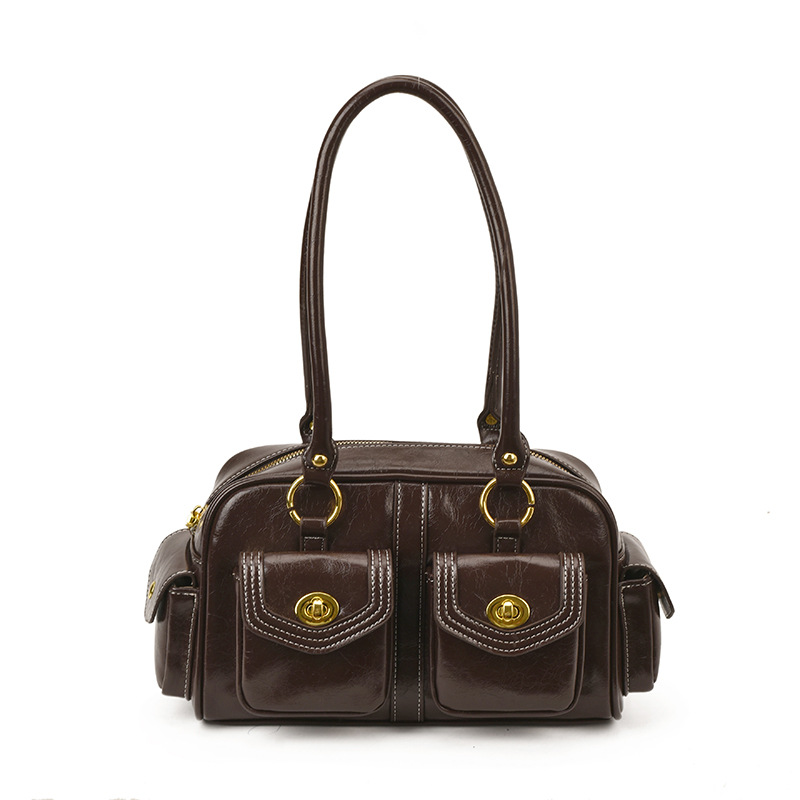 Luxury Vintage Motorcycle Bag For Women - New Fashion Large Capacity Boston Handbag, Versatile Shoulder Bag For Commuting - Thumbnail 6