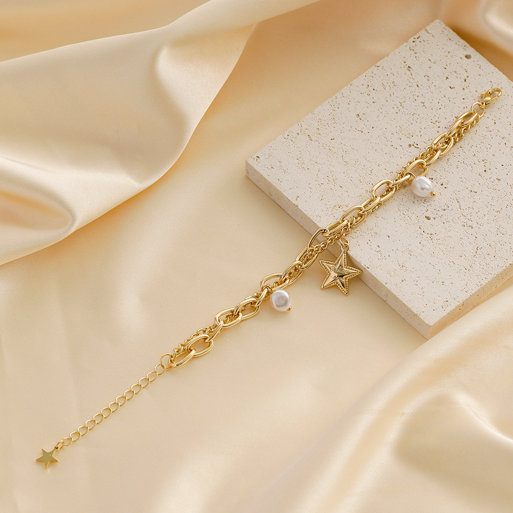 Fashion Letter Star Copper Bracelets Plating Artificial Pearl Copper Bracelets