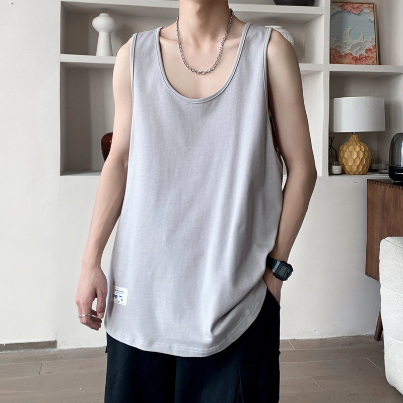 Camiseta de moda casual suelta 2024 verano chaleco de estudiantes de estilo de Hong Kong algodón sin mangas marca de moda ropa al aire libre para hombres