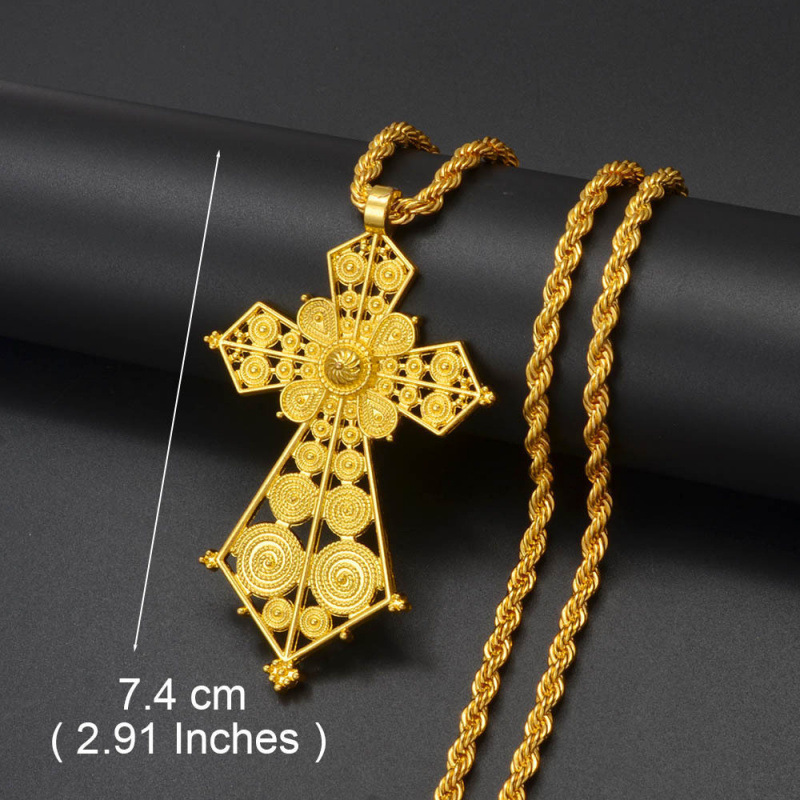 Annio Ethiopian Gold Color Cross Charms Pendant Necklaces Af|undefined